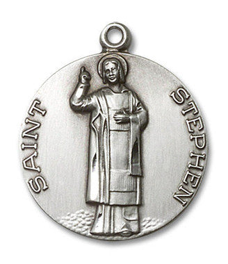 Large St. Stephen Medal - Sterling Silver 1" x 7/8" Round Pendant (0914SS)
