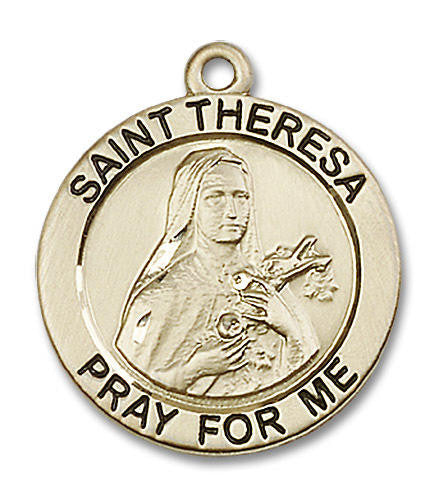 Large St Theresa Medal - 14kt Gold 1 x 7/8 Round Pendant 4087