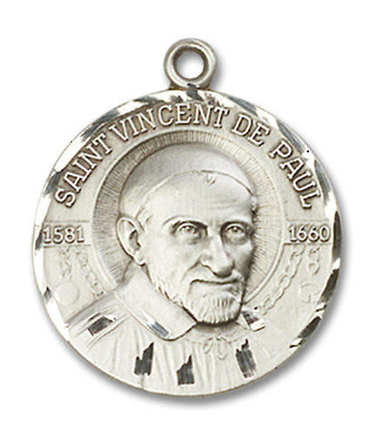 Large St Vincent De Paul Medal - Sterling Silver 1 x 7/8 Round Pendant 0830SS