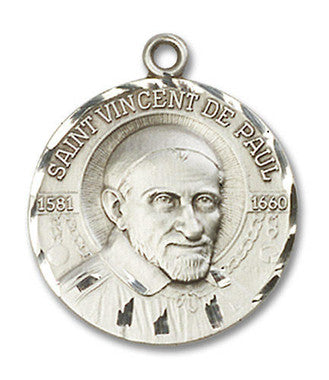 Large St. Vincent De Paul Medal - Sterling Silver 1" x 7/8" Round Pendant (0830SS)