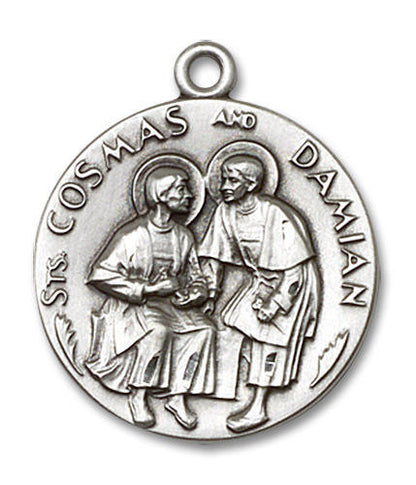 Large Sts Cosmas and Damian Medal - Sterling Silver 1 x 7/8 Round Pendant 1368SS