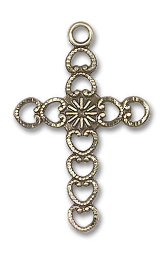 Large Sunburst Hearts Cross Pendant - 14kt Gold 1 x 5/8 5997