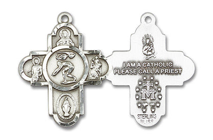 Large Swimming 5-Way Medal - Sterling Silver 1 x 1 5/8 Pendant 5746SS