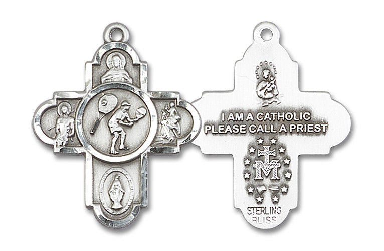 Large Tennis 5-Way Medal - Sterling Silver 1 x 1 5/8 Pendant 5745SS