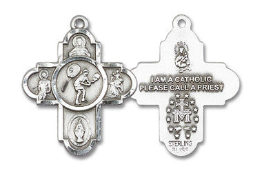 Large Tennis 5-Way Medal - Sterling Silver 1" x 1 5/8" Pendant (5745SS)