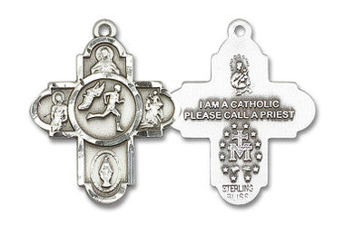 Large Track & Field 5-Way Medal - Sterling Silver 1" x 1 5/8" Pendant (5747SS)