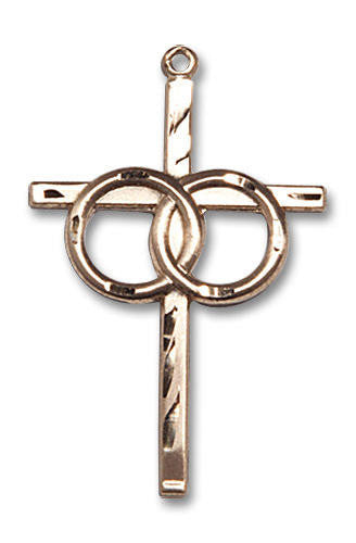 Large Wedding Rings Cross Pendant - 14kt Gold 1 1/8 x 3/4 0671