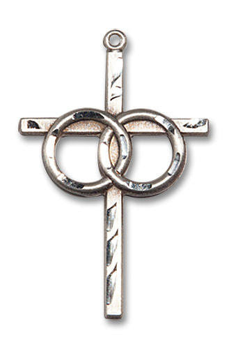Large Wedding Rings Cross Pendant - Sterling Silver 1 1/8 x 3/4 0671SS