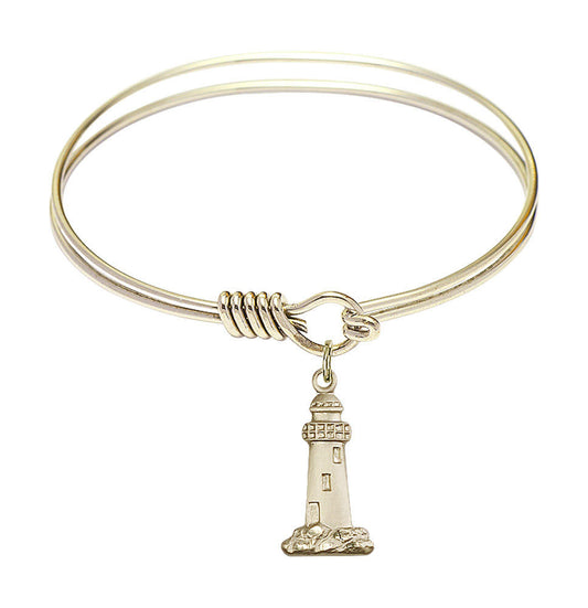 Lighthouse Round Eye Hook Bangle Bracelet - Gold-Filled Charm - 6.25 Inch 5922GF