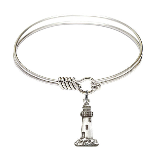 Lighthouse Round Eye Hook Bangle Bracelet - Sterling Silver Charm - 6.25 Inch 5922SS