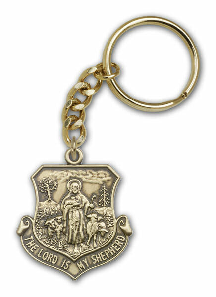Lord Is My Shepherd Medal Keychain - Gold Finish
