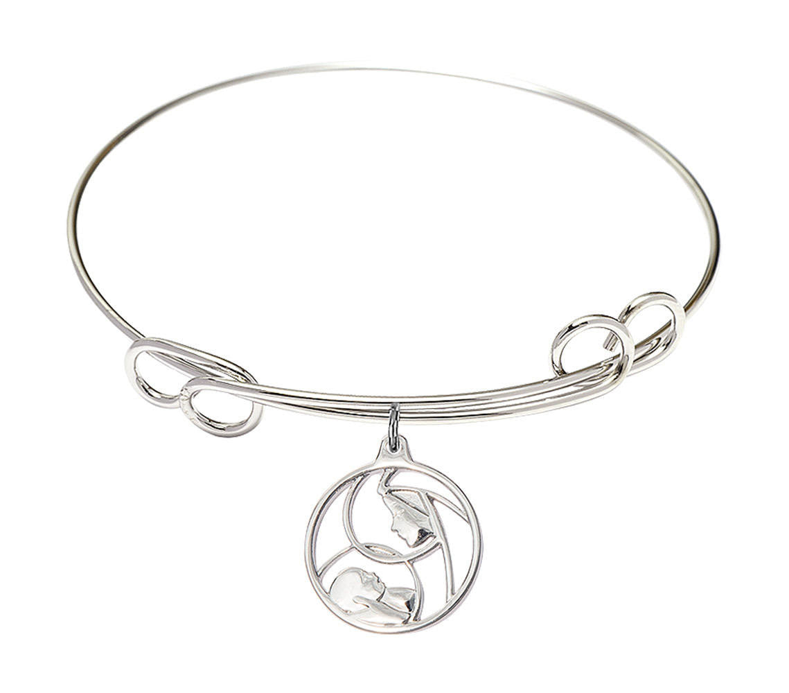 Madonna And Child Double Loop Bangle Bracelet - Sterling Silver Charm 6225SS