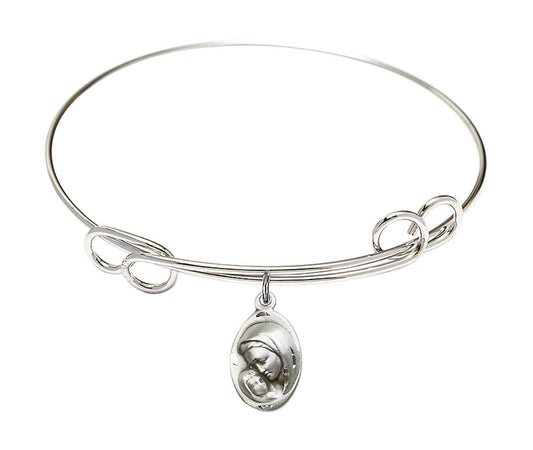 Madonna And Child Double Loop Bangle Bracelet - Sterling Silver Charm