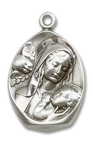 Madonna and Child Medal - Sterling Silver Oval Pendant 2 Sizes