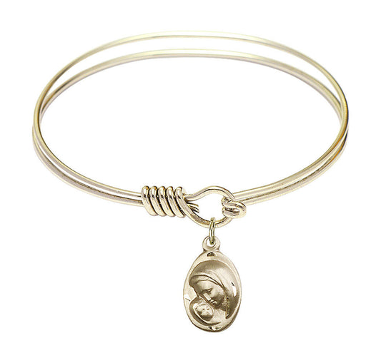 Madonna And Child Round Eye Hook Bangle Bracelet - Gold-Filled Charm - 6.25 Inch 5447GF