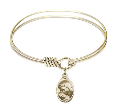 Madonna & Child Round Eye Hook Bangle Bracelet - Gold-Filled Charm - 6.25 Inch  (5447GF)