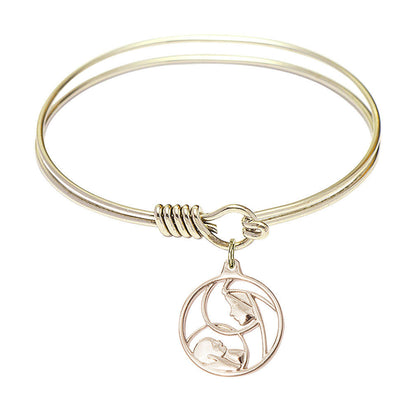 Madonna And Child Round Eye Hook Bangle Bracelet - Gold-Filled Charm - 6.25 Inch 6225GF