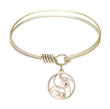 Madonna & Child Round Eye Hook Bangle Bracelet - Gold-Filled Charm - 6.25 Inch  (6225GF)