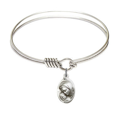 Madonna & Child Round Eye Hook Bangle Bracelet - Sterling Silver Charm - 6.25 Inch  (5447SS)
