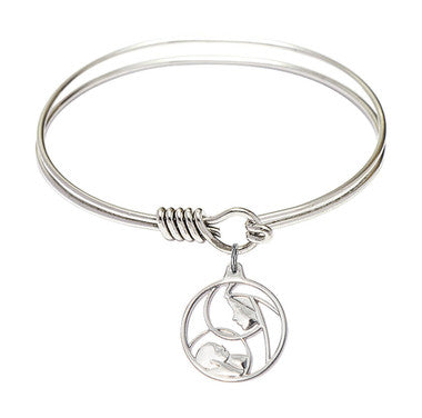 Madonna & Child Round Eye Hook Bangle Bracelet - Sterling Silver Charm - 6.25 Inch  (6225SS)