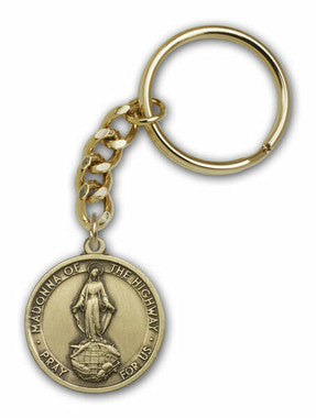 Madonna of The Highway Medal Keychain - Gold Finish