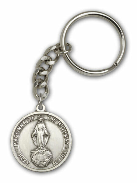 Madonna of The Highway Medal Keychain - Silver Finish