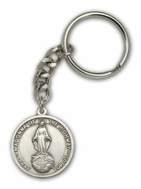 Madonna of The Highway Medal Keychain - Silver Finish