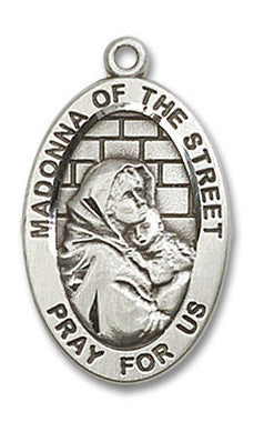 Madonna of The Street Medal - Sterling Silver 7/8" x 1/2" Oval Pendant (4124SS)