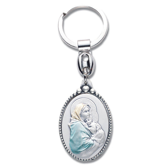 Madonna of The Street Sterling Silver Inset Key Chain - Gift Boxed