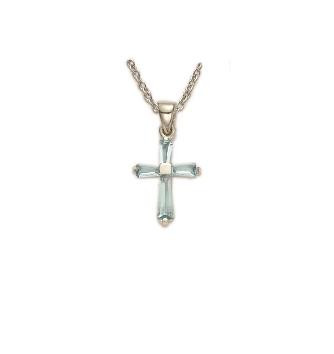 March Baguette Cross Necklace - Sterling Silver Pendant on 16" Stainless Chain (SX9018SH)