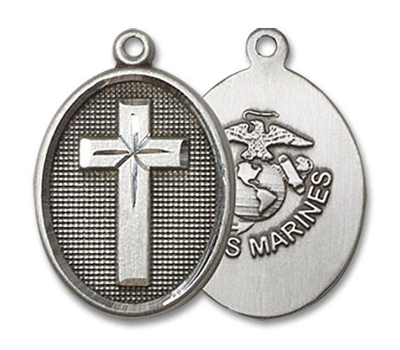 Marines Cross Medal - Sterling Silver 3/4 x 1/2 Oval Pendant 0883SS4
