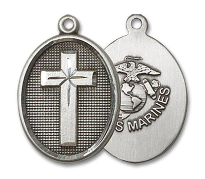 Marines Cross Medal - Sterling Silver 3/4 x 1/2 Oval Pendant 0883SS4