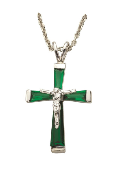 May Birthstone Crucifix Necklace - Sterling Silver Pendant on 18 Stainless Steel Chain SX9301SH