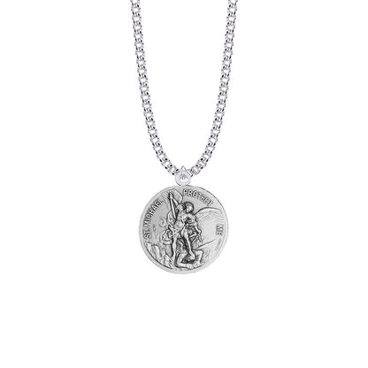 Large St Michael Air Force Necklace - Sterling Silver Round Medal On 24 Stainless Chain SM8250SH