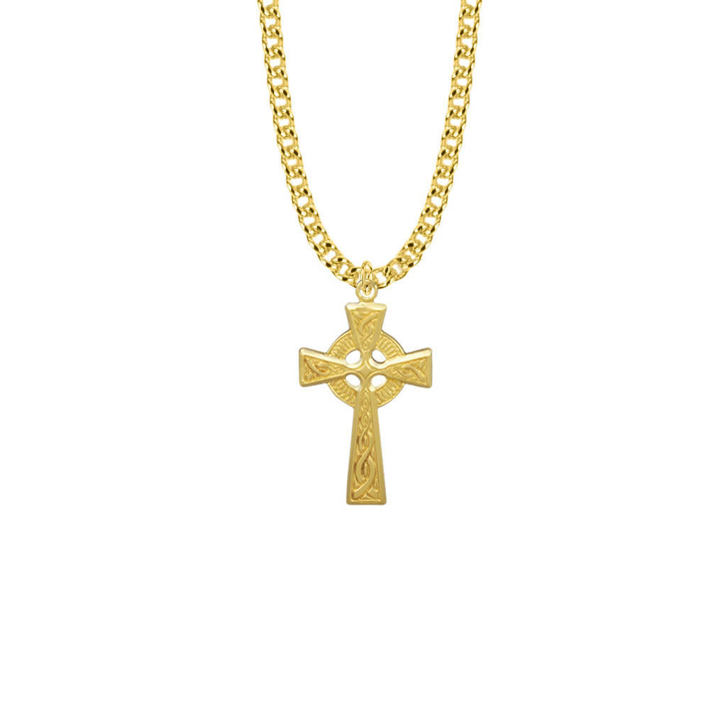 Mens Celtic Cross Necklace - 14K Gold-Filled Pendant On 24 Gold-Plated Chain SX7905GH