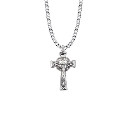 Mens Celtic Crucifix Necklace - Sterling Silver Pendant on 24 Stainless Steel Chain SX0890SH