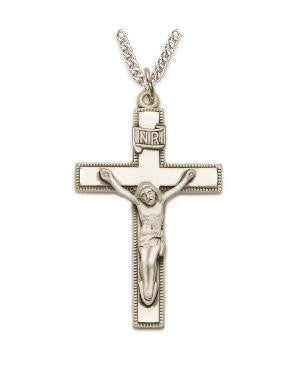 Mens Crucifix Necklace - Sterling Silver Pendant on 24 Stainless Steel Chain SX0338SH