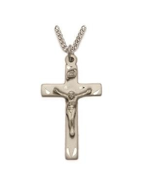 Mens Crucifix Necklace - Sterling Silver Pendant on 24 Stainless Steel Chain SX0891SH