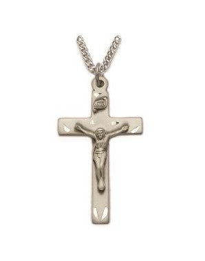 Men's Crucifix Necklace - Sterling Silver Pendant on 24" Stainless Steel Chain (SX0891SH)