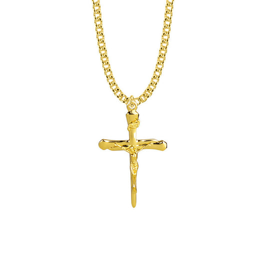 Mens Nail Crucifix Necklace - 14KT Gold Over Sterling Silver Pendant On 24 Gold Plated Chain SX7980VH