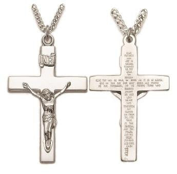 Mens Our Father Crucifix Necklace - Sterling Silver Pendant on 24 Stainless Steel Chain SX7969SH