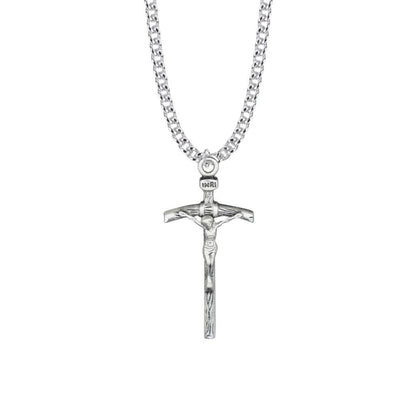 Mens Papal Crucifix Necklace - Sterling Silver Pendant On 24 Stainless Steel Chain SX8374SH