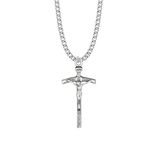 Mens Papal Crucifix Necklace - Sterling Silver Pendant On 24 Stainless Steel Chain SX8374SH