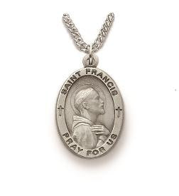 Mens St Francis Necklace - Sterling Silver Medal on 24 Stainless Chain SM8838SH