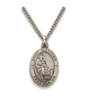 Mens St Matthew Necklace - Sterling Silver Medal on 24 Stainless Chain SM9015SH