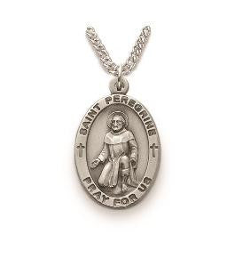 Mens St Peregrine Necklace - Sterling Silver Medal on 24 Stainless Chain SM8851SH