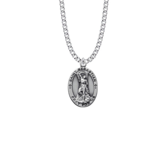 Mens St Sebastian Necklace - Sterling Silver Medal On 24 Stainless Chain SM8849SH