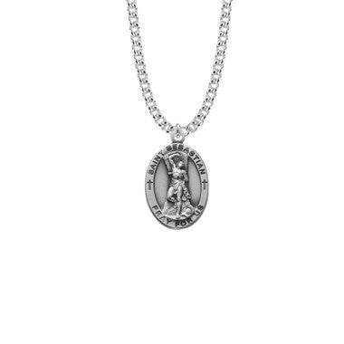 Men's St. Sebastian Necklace - Sterling Silver Medal On 24" Stainless Chain (SM8849SH)