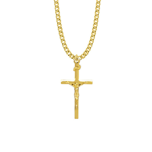 Mens Straight Crucifix Necklace - Gold-Filled Pendant On 24 Gold-Plated Chain SX7843GH