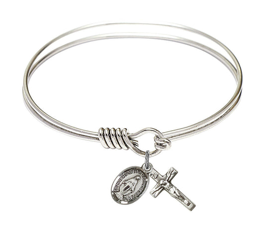 Miraculous - Crucifix Round Eye Hook Bangle Bracelet - Sterling Silver Charm - 6.25 Inch 0702MSETS